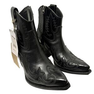NWT Sendra Women's Gabby Western leather Booties - Snip Toe Black sz. 8.5